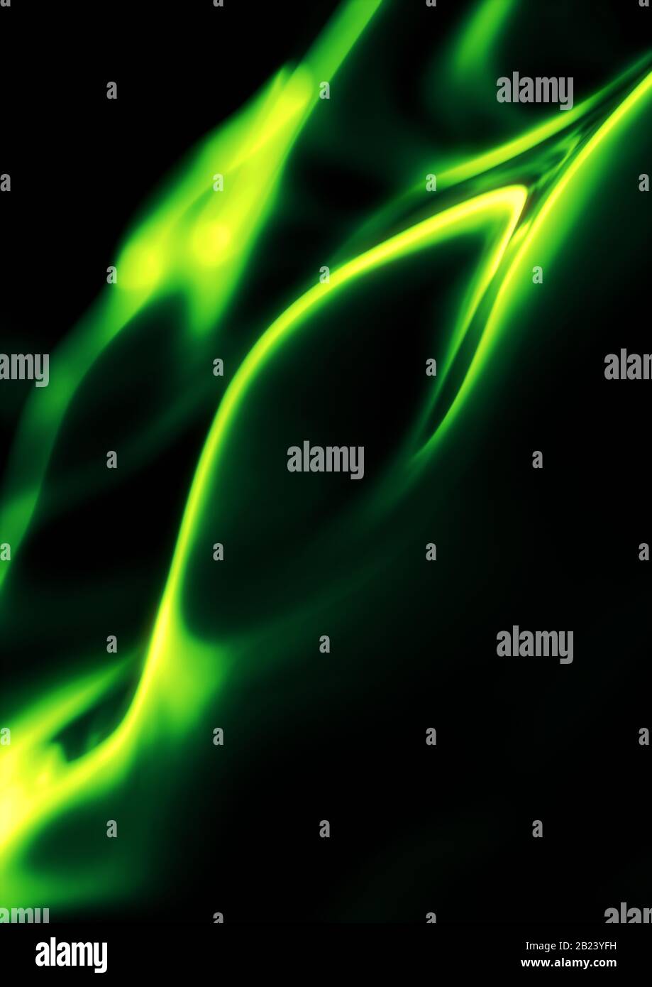 Fond fluo coloré abstrait, lignes incurvées vert vif, couverture de livre de l'a4 Banque D'Images