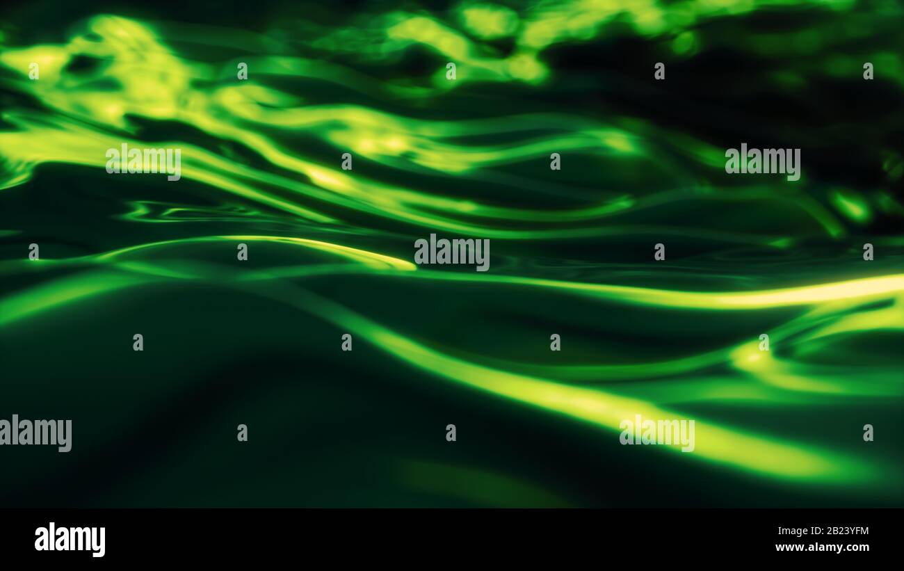 Fond fluo coloré abstrait, lignes incurvées vert vif Banque D'Images