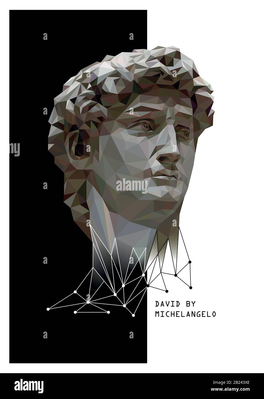 Illustration abstraite de David par Michel-Ange. Fond noir et blanc. Style poly faible. Illustration vectorielle. Illustration de Vecteur