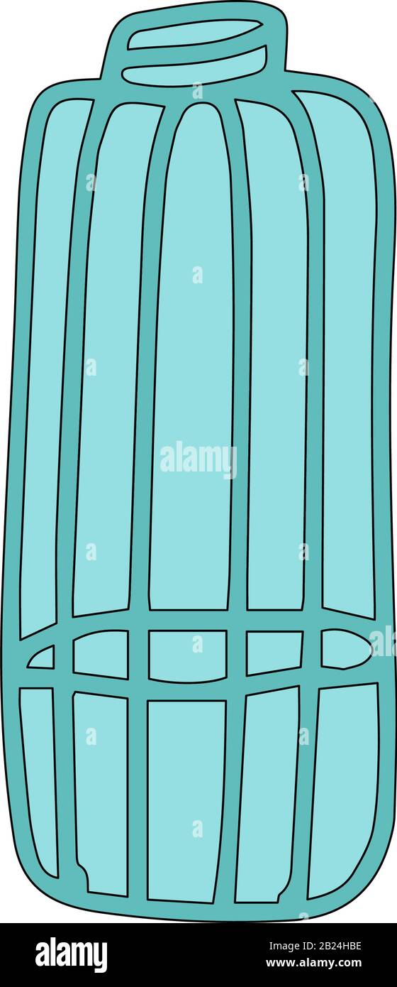 Bouteille de liquide en plastique avec de l'eau dans le style de dessin animé isolée sur fond blanc. Icône de signe. Illustration simple vectorielle. Élément de décoration. Tiré à la main Illustration de Vecteur