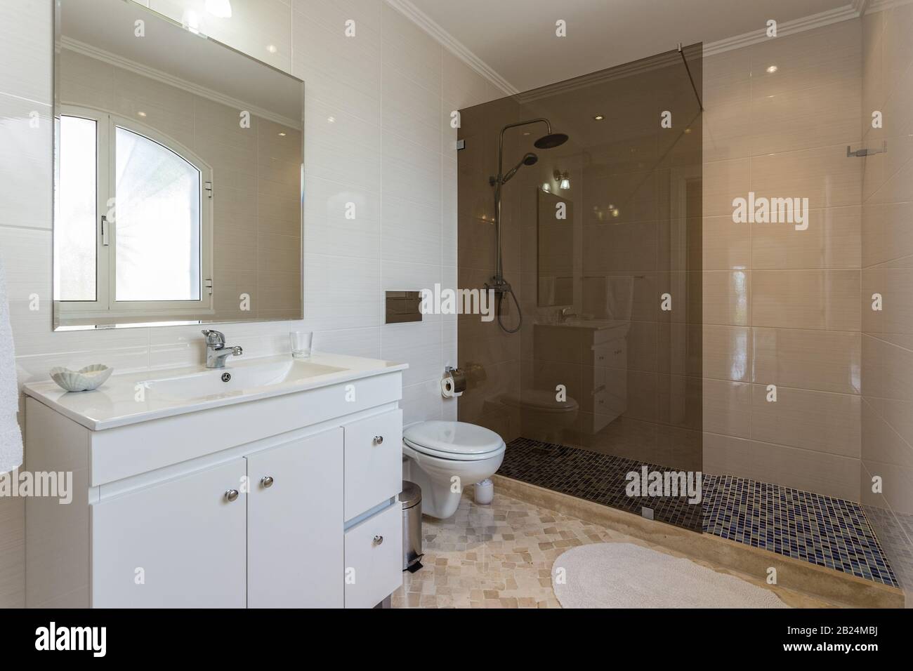 Chambres élégantes avec douche et baignoire dans un décor contemporain Banque D'Images