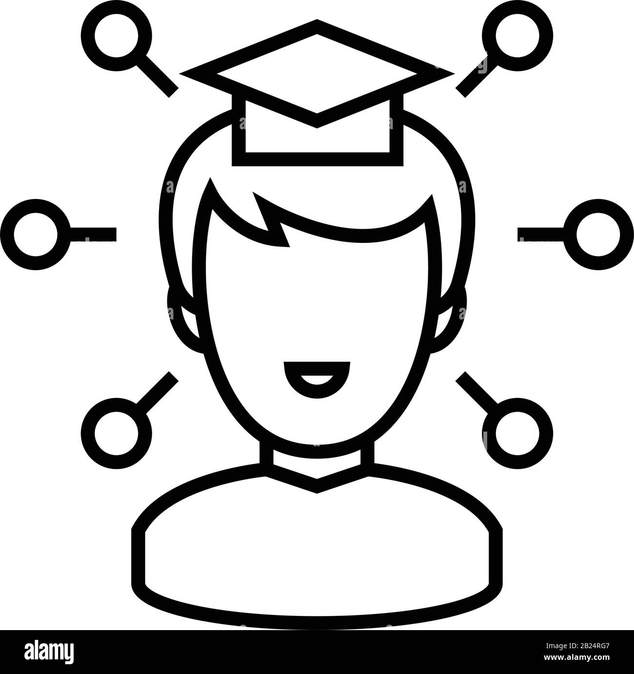 Recherche de l'icône de la ligne d'esprit, du signe de concept, de l'illustration vectorielle de contour, du symbole linéaire. Illustration de Vecteur
