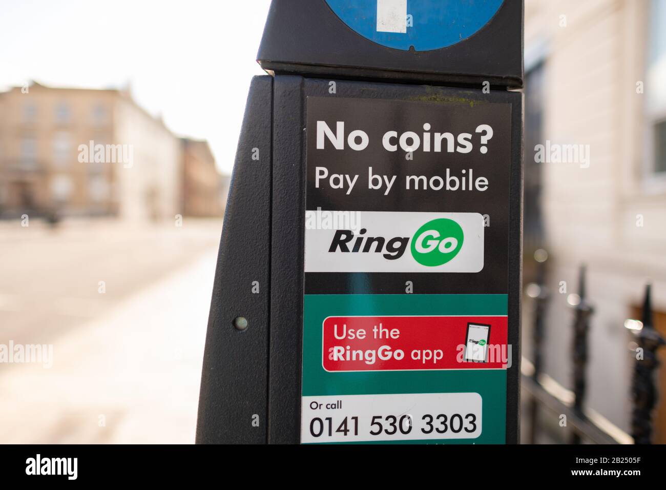 Compteur de stationnement sans argent RingGo, Glasgow, Écosse, Royaume-Uni Banque D'Images