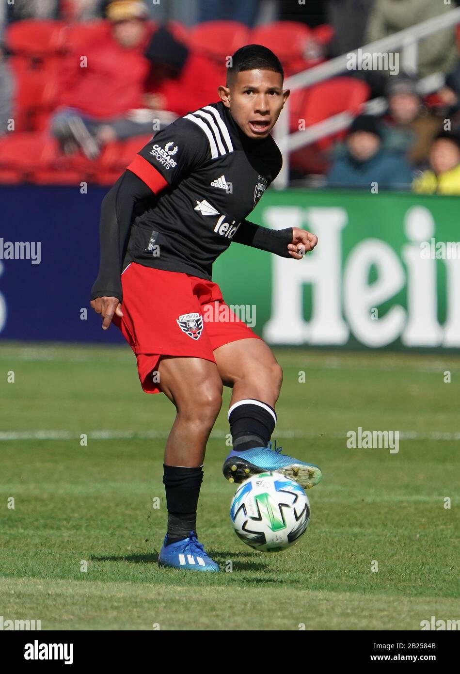 Washington, DC, États-Unis. 29 février 2020. Edison Flores (#10) de DC United dans son premier match avec DC chez Audi Field à Washington, DC. Rich Riggins/Csm/Alay Live News Banque D'Images