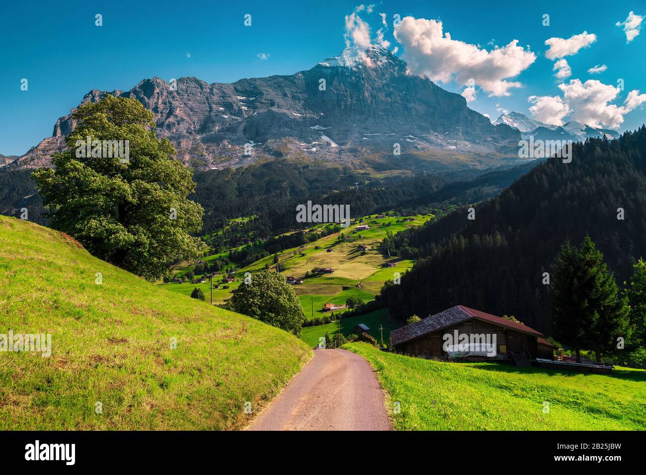 Superbe vue de Grindelwald avec montagnes enneigées Eiger, Oberland bernois, Suisse, Europe Banque D'Images