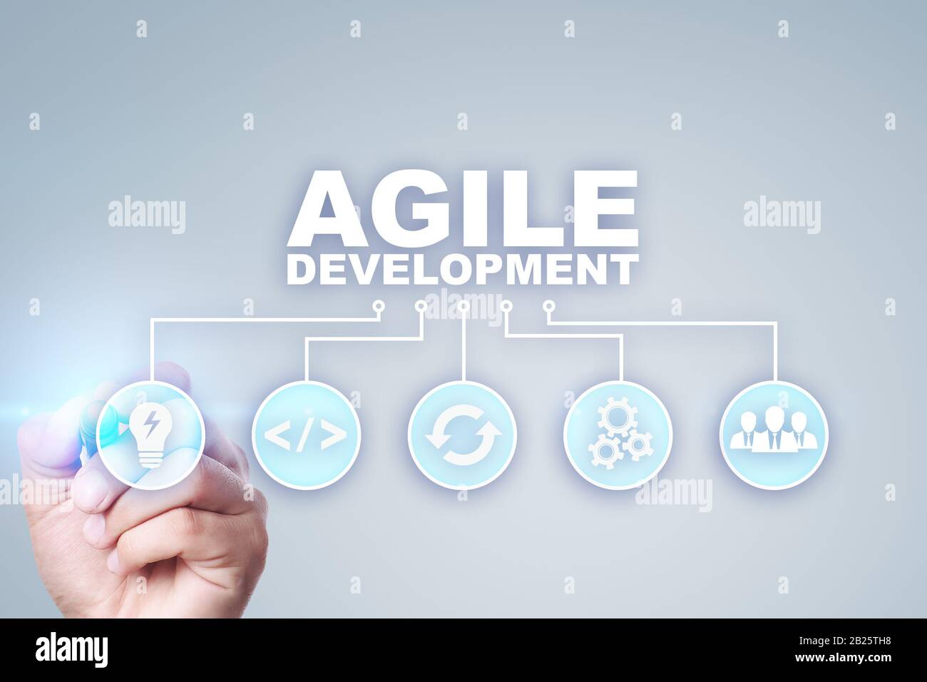 Développement agile, concept de programmation de logiciels et d'applications sur écran virtuel Banque D'Images