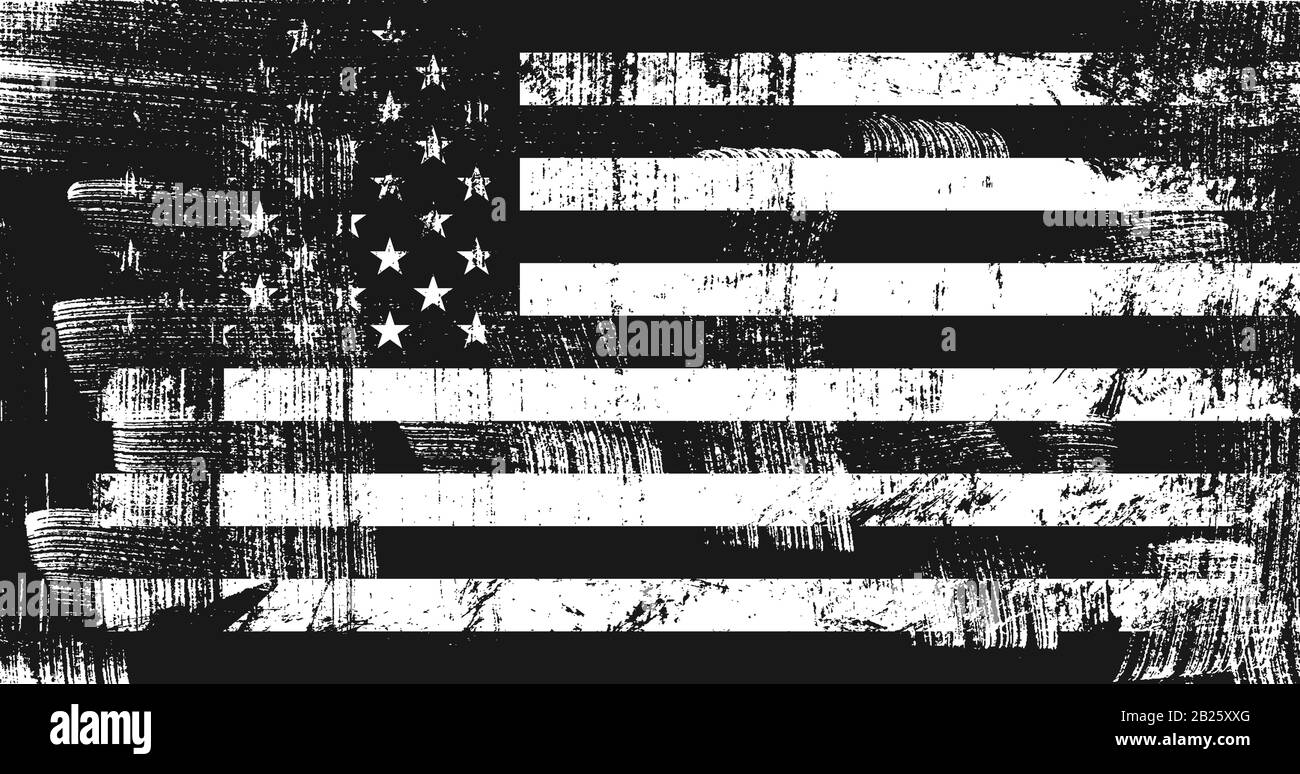 Grunge drapeau des Etats-Unis. Proportions originales, version noir et blanc. Illustration de Vecteur
