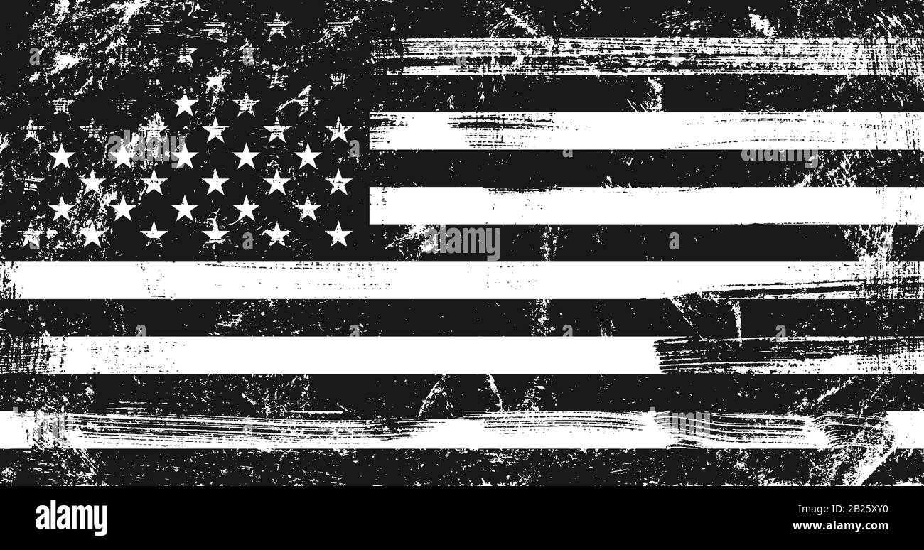 Grunge drapeau des Etats-Unis. Proportions originales, version noir et blanc. Illustration de Vecteur