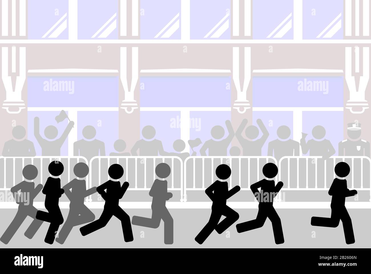 Les spectateurs accueillent les participants à l'événement de course longue distance. Illustration de Vecteur