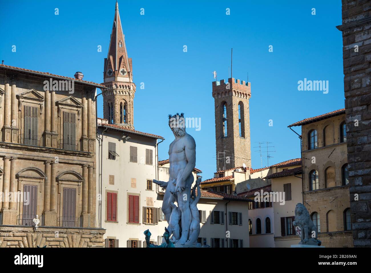 Octobre 2016 : la fontaine de Neptune est tuée au milieu de la Piazza della Signoria à Florence, en Italie. Banque D'Images