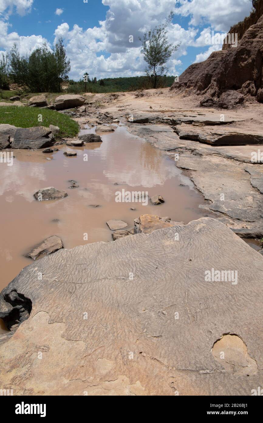 Des traces de vers fossilisés à Subeng River Dinosaur Footprints, Leribe, Lesotho Banque D'Images