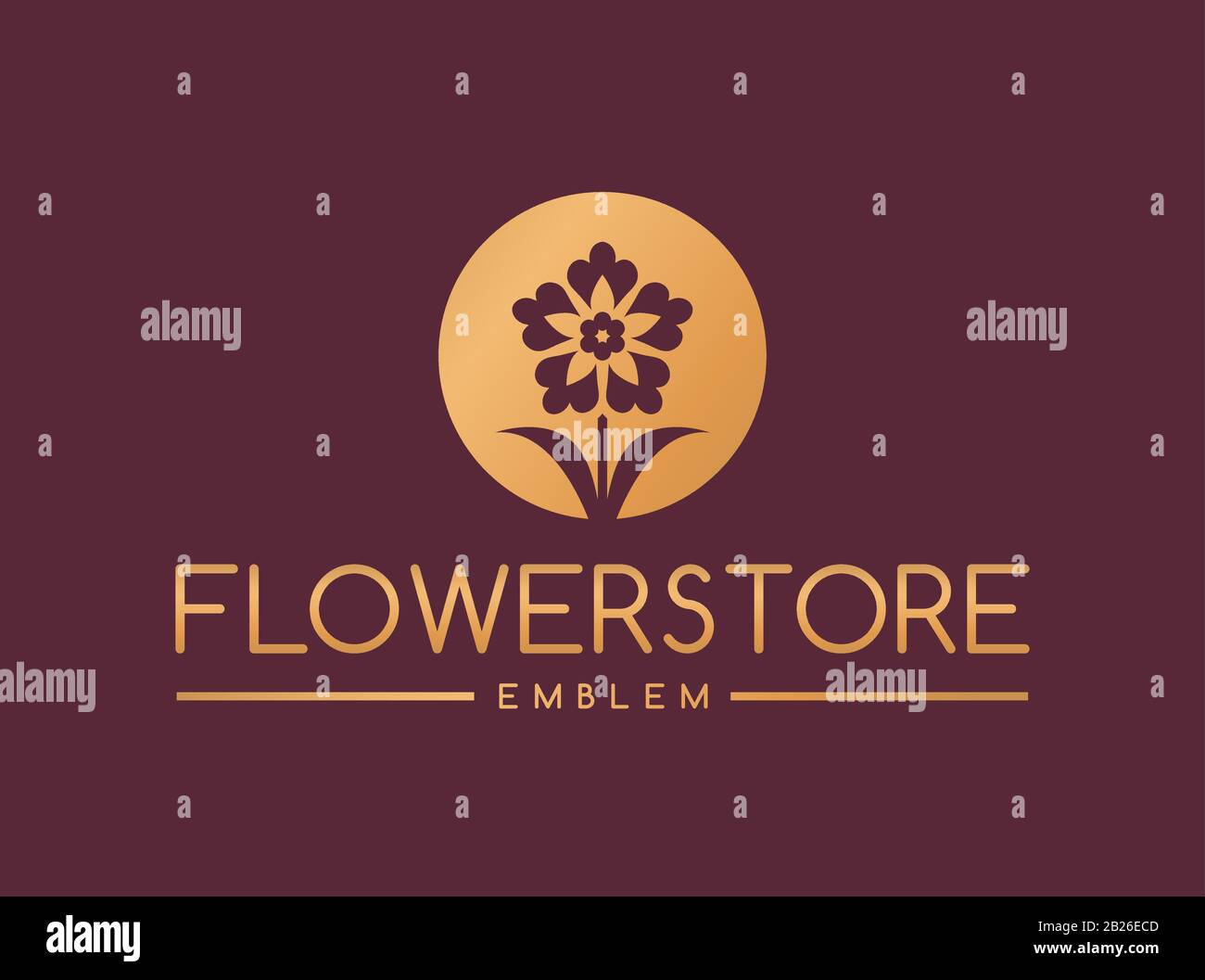 Logo du magasin de fleurs. Élégant emblème floral doré isolé sur un fond propre. Modèle vectoriel. Illustration de Vecteur