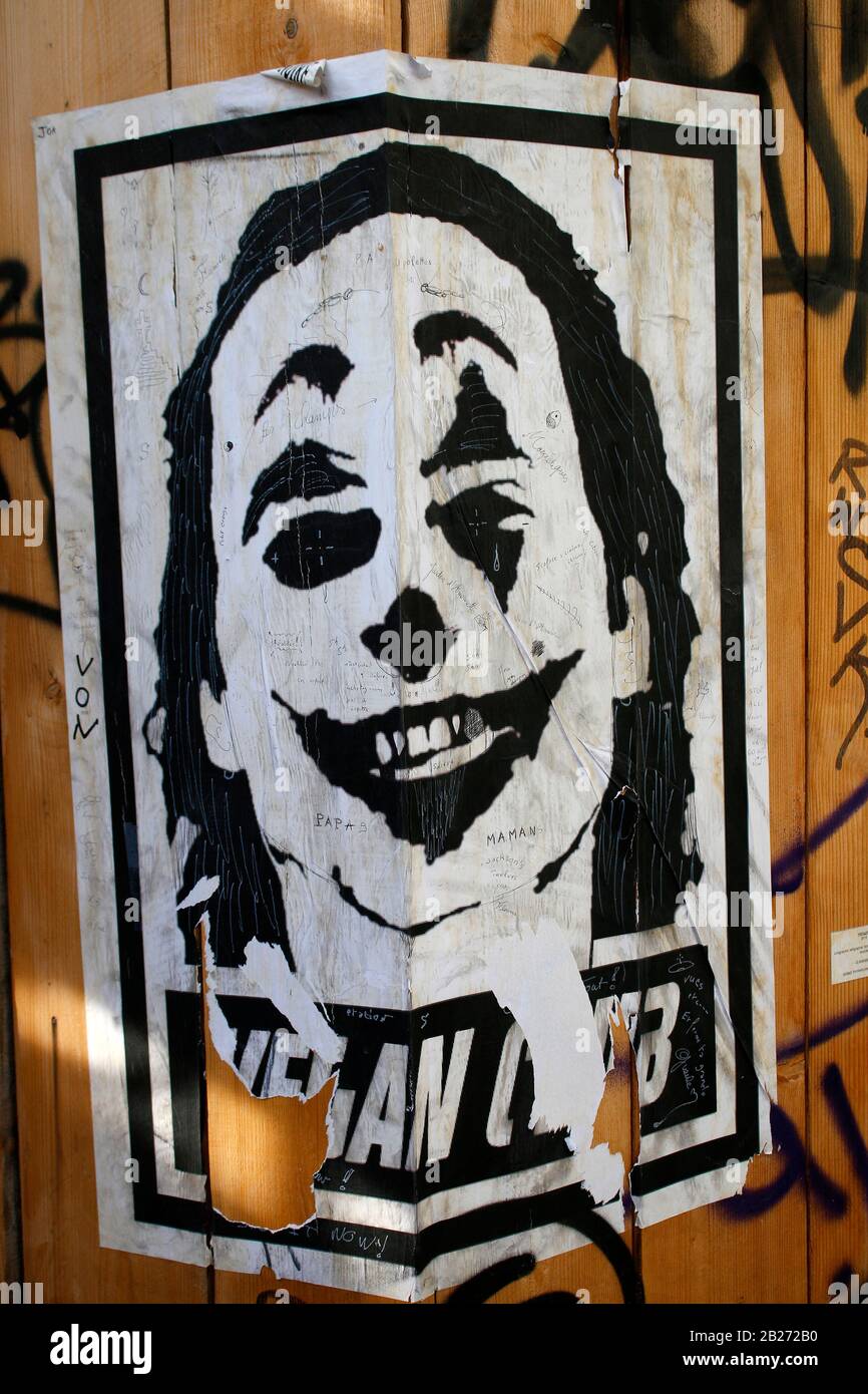 Ein Poster mit dem Antlitz des 'Joker' mit Joaquin Phoenix, Paris, Frankreich/ France (nur fuer redaktionelle Verwendung. Keine Werbung. Referenzdate Banque D'Images