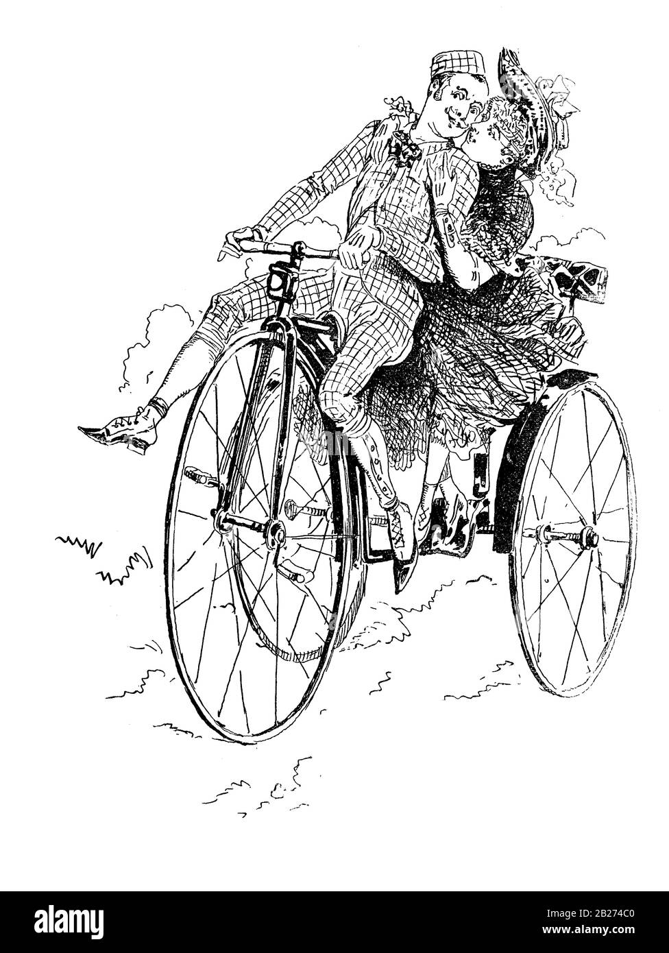 Humour et caricature français, les amateurs de tricycle à roues hautes Banque D'Images