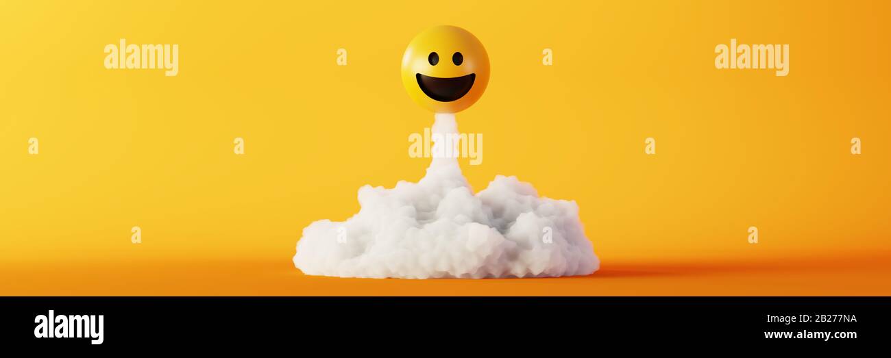 Heureux et riant les émoticônes de rendu de l'arrière-plan, les médias sociaux et le concept de communication Banque D'Images