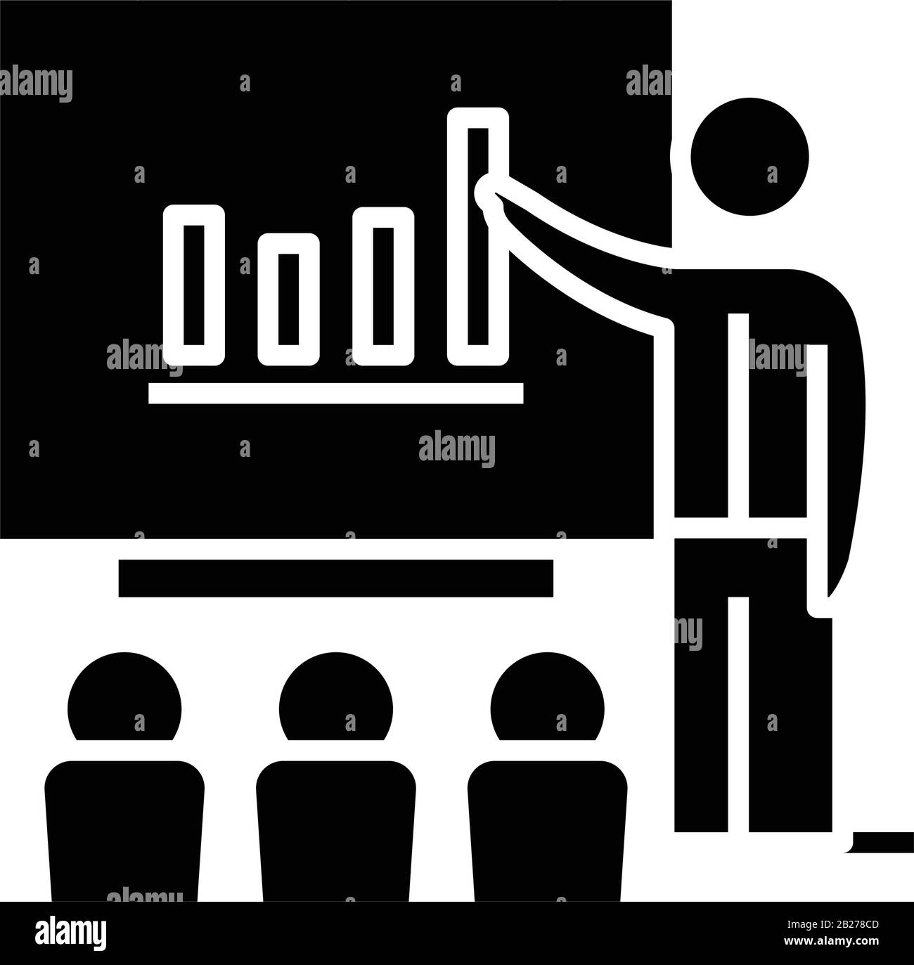 Icône noire de démonstration graphique, illustration conceptuelle, symbole vectoriel plat, signe glyphe. Illustration de Vecteur