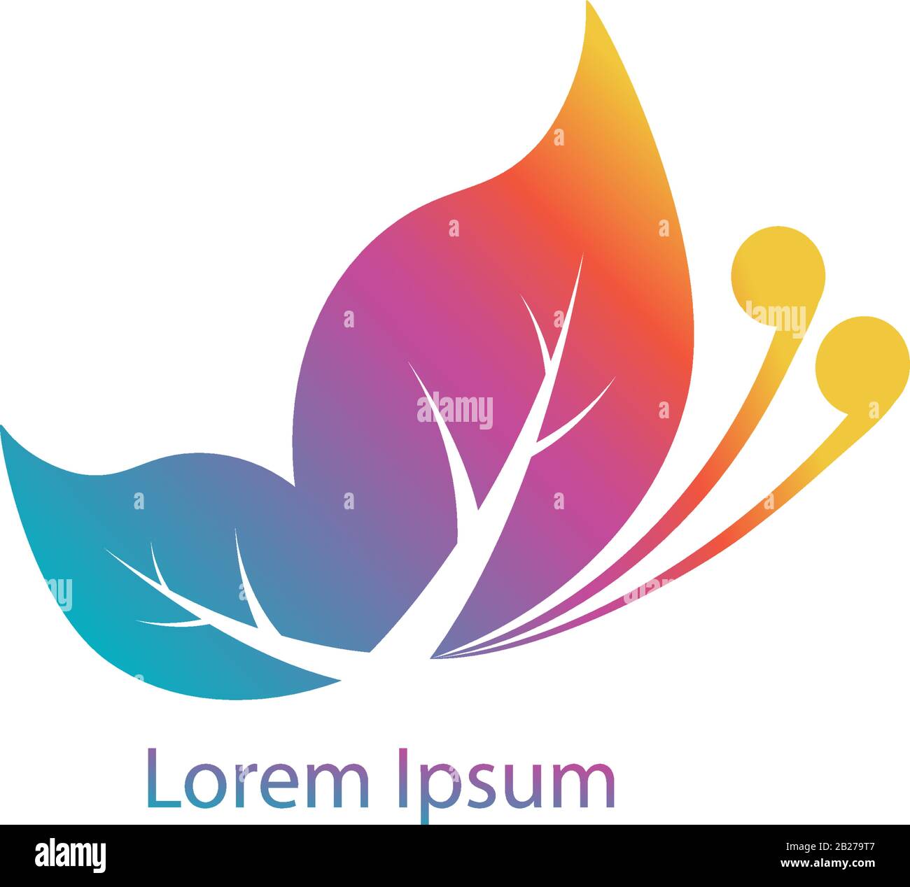 Modèle de logo abstrait Flying Rainbow Leaf Butterfly. Logo animal coloré concept isolé sur fond blanc. Couleur de gradation. Illustration de Vecteur