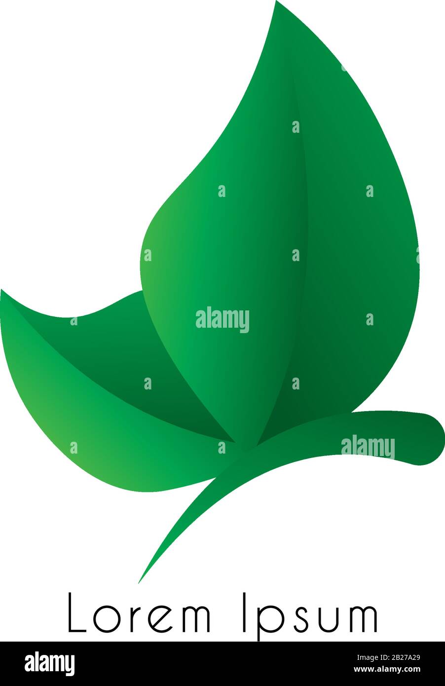 Modèle de logo abstrait motif papillon en feuilles volantes. Logo animal concept isolé sur fond blanc. Coloré de la couleur verte Gradation. Illustration de Vecteur