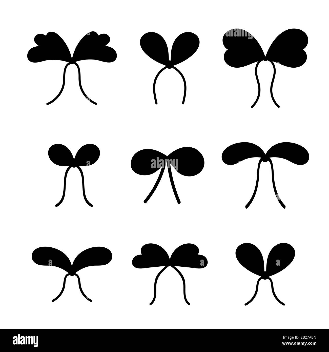 Ensemble de silhouettes de noeuds avec rubans pour la décoration d'un cadeau pour des vacances. Illustration vectorielle plate simple isolée sur fond blanc. Illustration de Vecteur