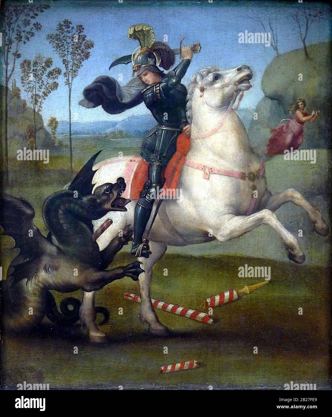 Saint-Georges Luttant avec le Dragon (vers 1505) peinture de Raphaël (Raffaello Sanzio da Urbino) - Très haute résolution et image de qualité Banque D'Images