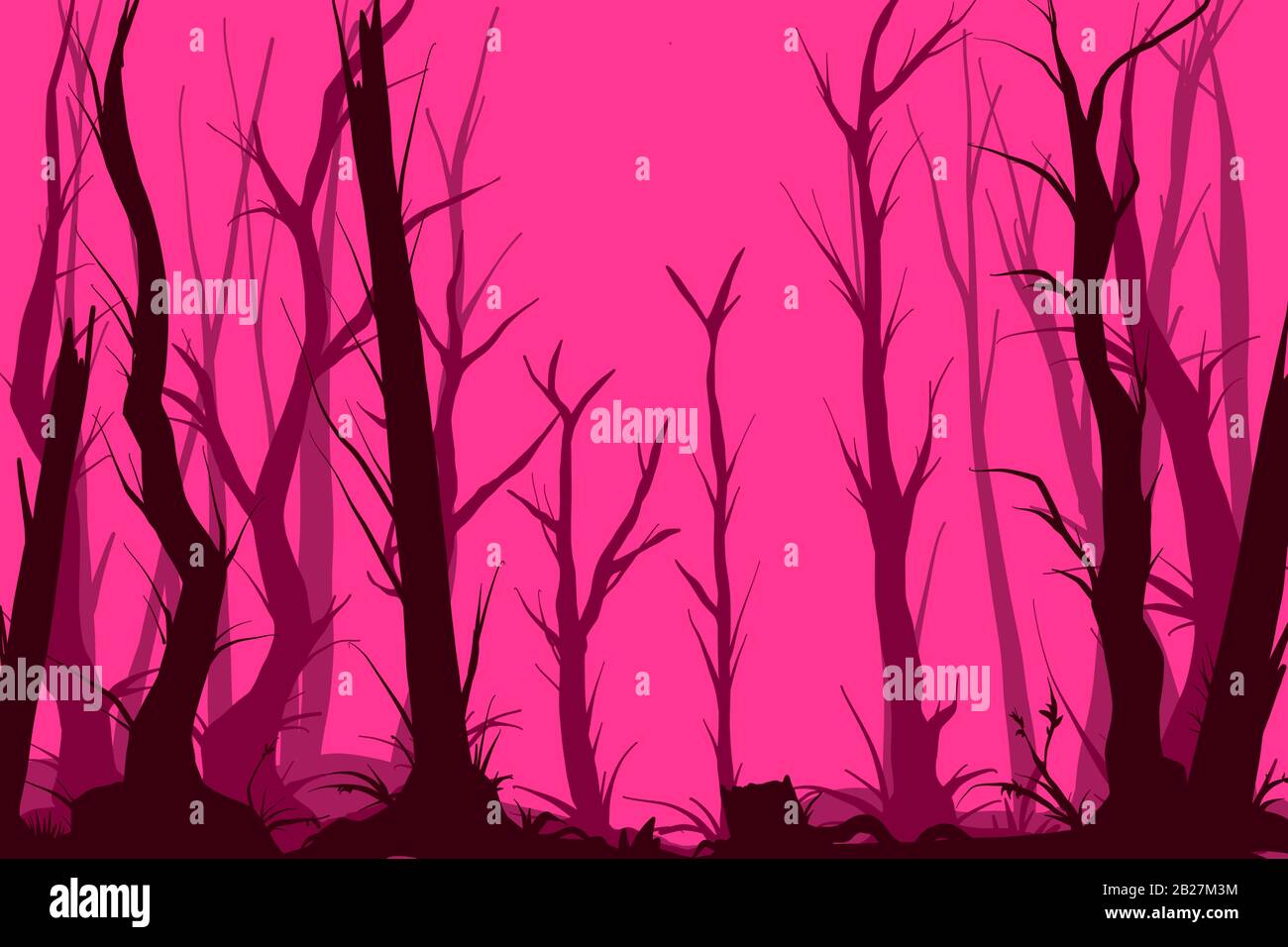 Illustration vectorielle colorée d'une forêt rose sombre et créepy Illustration de Vecteur