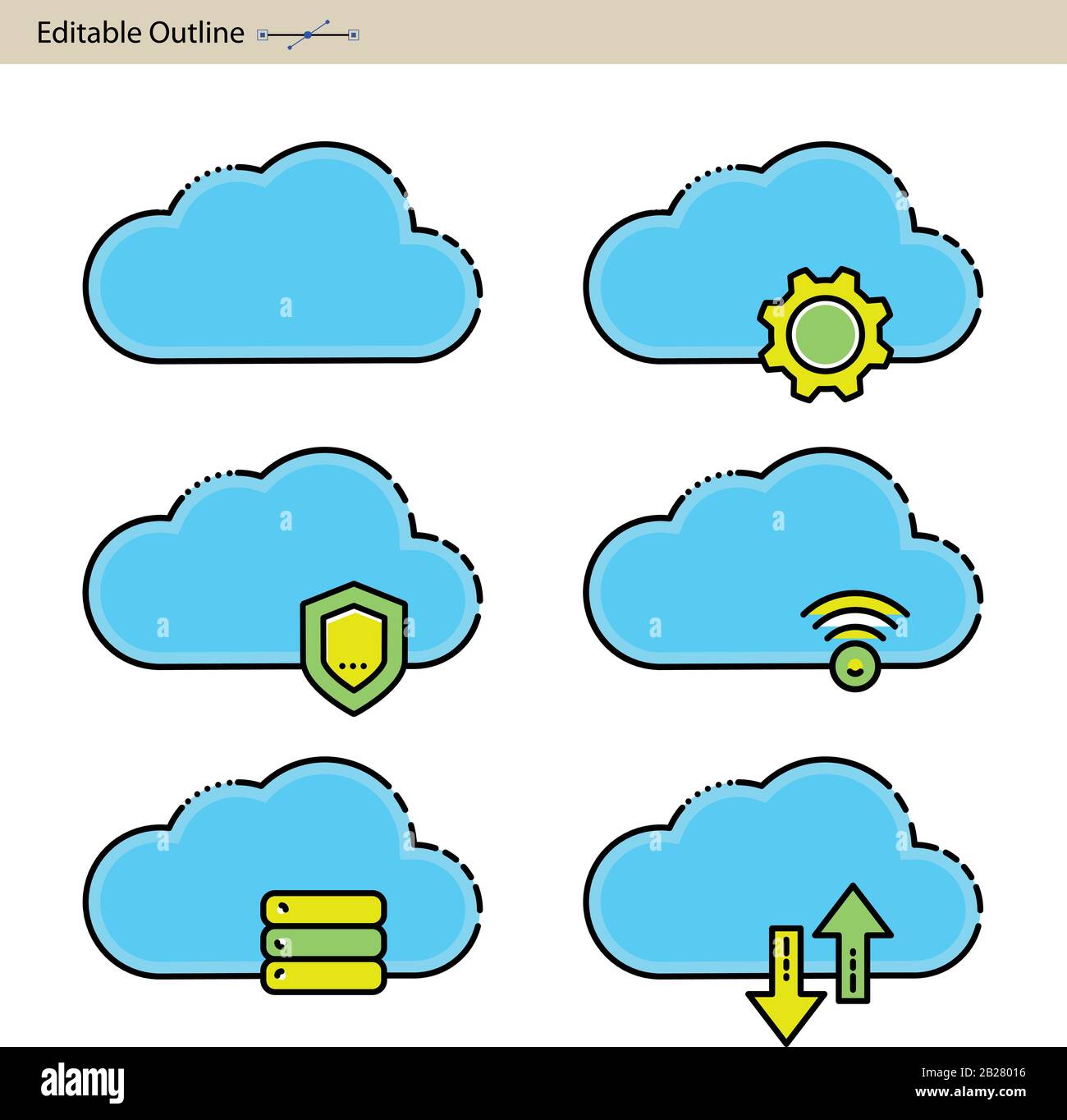 Icône Cloud, icône stockage Cloud, données sécurisées, base de données sans fil, technologie numérique, Fichiers Corporate Business Office Illustration de Vecteur