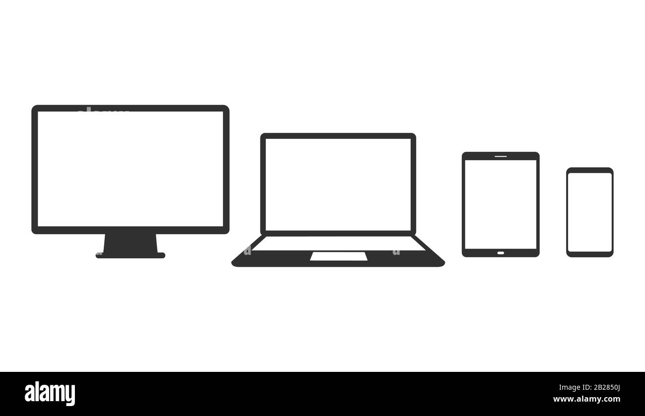 Ensemble ordinateur, ordinateur portable, tablette et smartphone. Icône d'illustration vectorielle Illustration de Vecteur