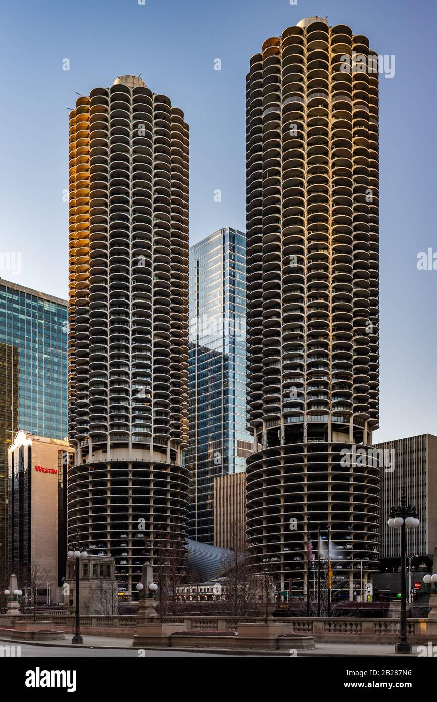 Marina City conçu par Bertrand Goldberg Banque D'Images