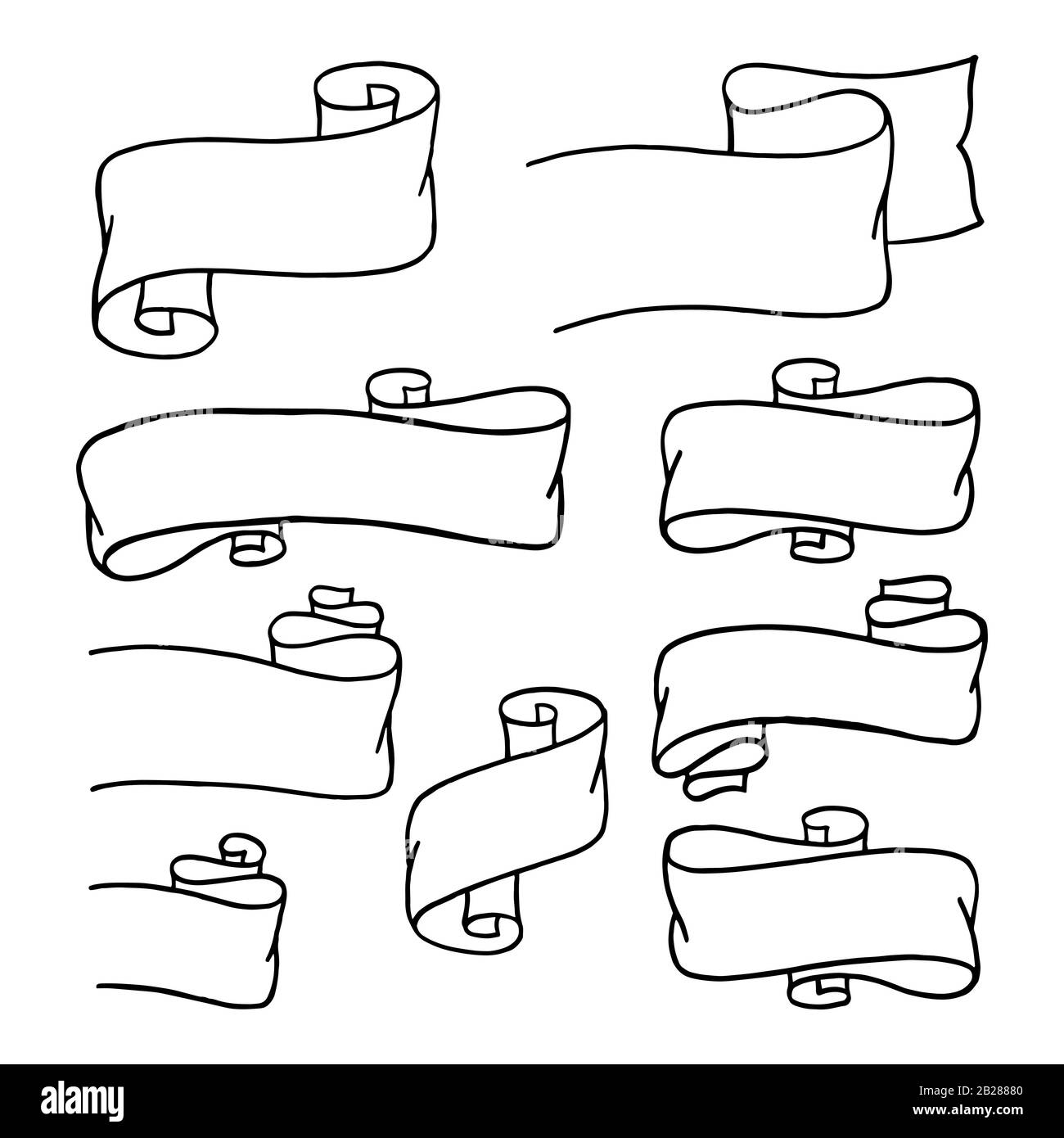 Un ensemble de silhouettes isolées noires plates de banderoles en ruban sur un fond blanc. Style vintage. Illustration vectorielle. Illustration de Vecteur