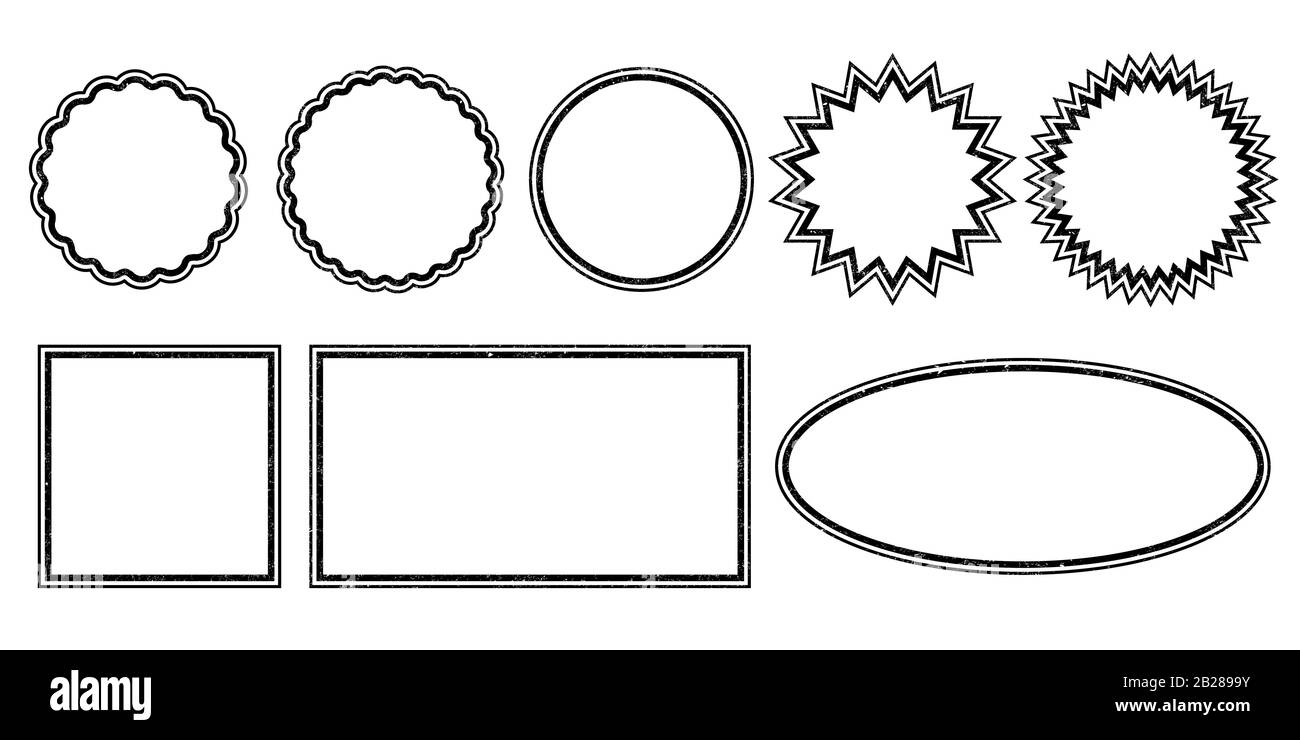 Définir des cadres de tampons en caoutchouc, de modèles de tampons post-emboutis Illustration de Vecteur