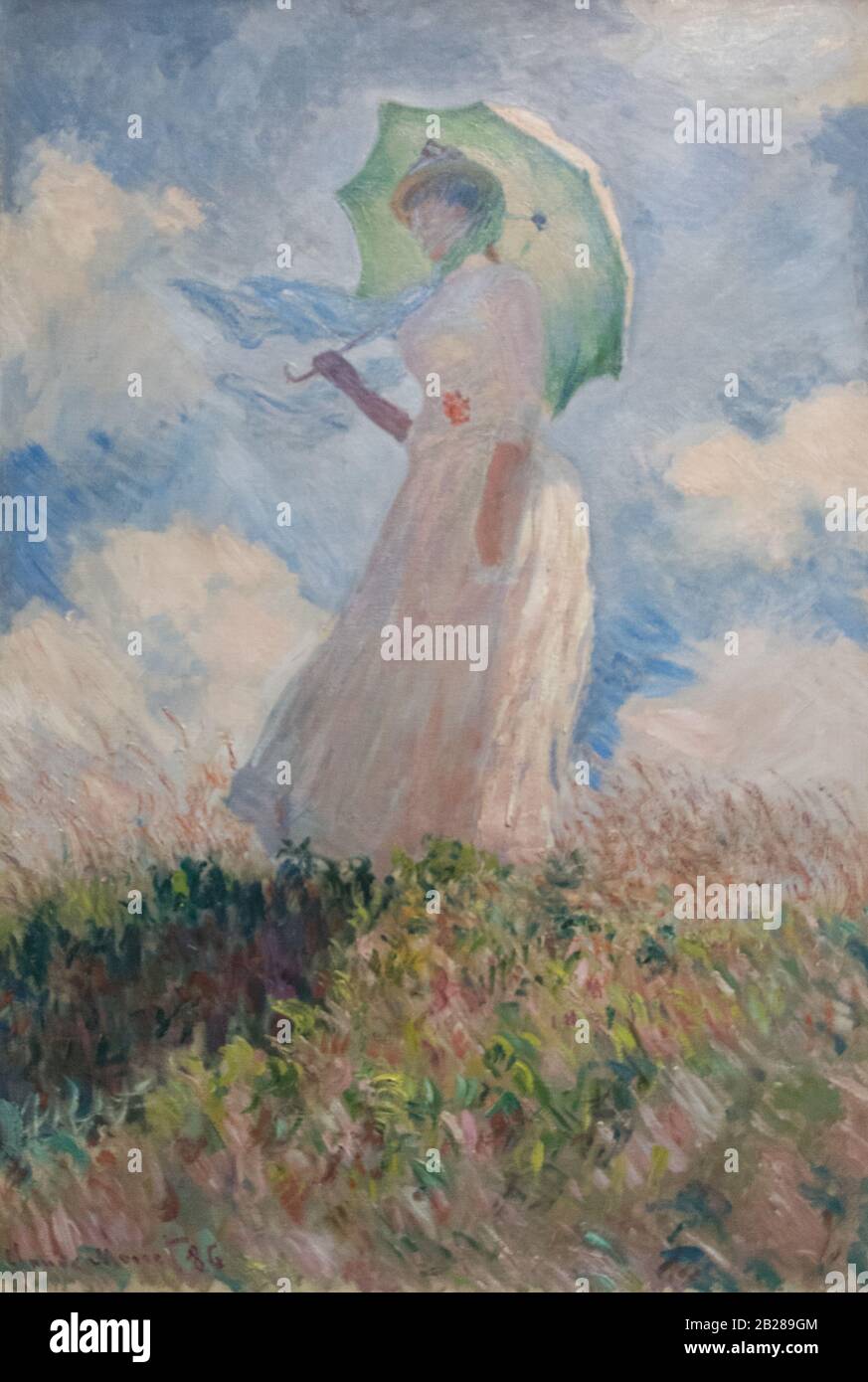 Femme avec un Parasol, essai de figure en plein air (étude d'une figure À L'Extérieur, Face à gauche) Peinture de Claude Monet - Très haute résolution / qualité Banque D'Images
