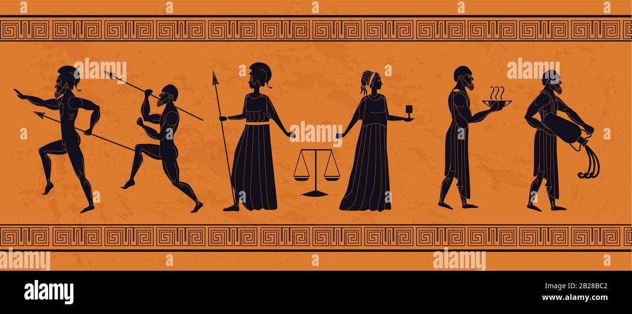 Illustration plate vectorielle d'ornement grec antique réaliste décorée de cadre Illustration de Vecteur