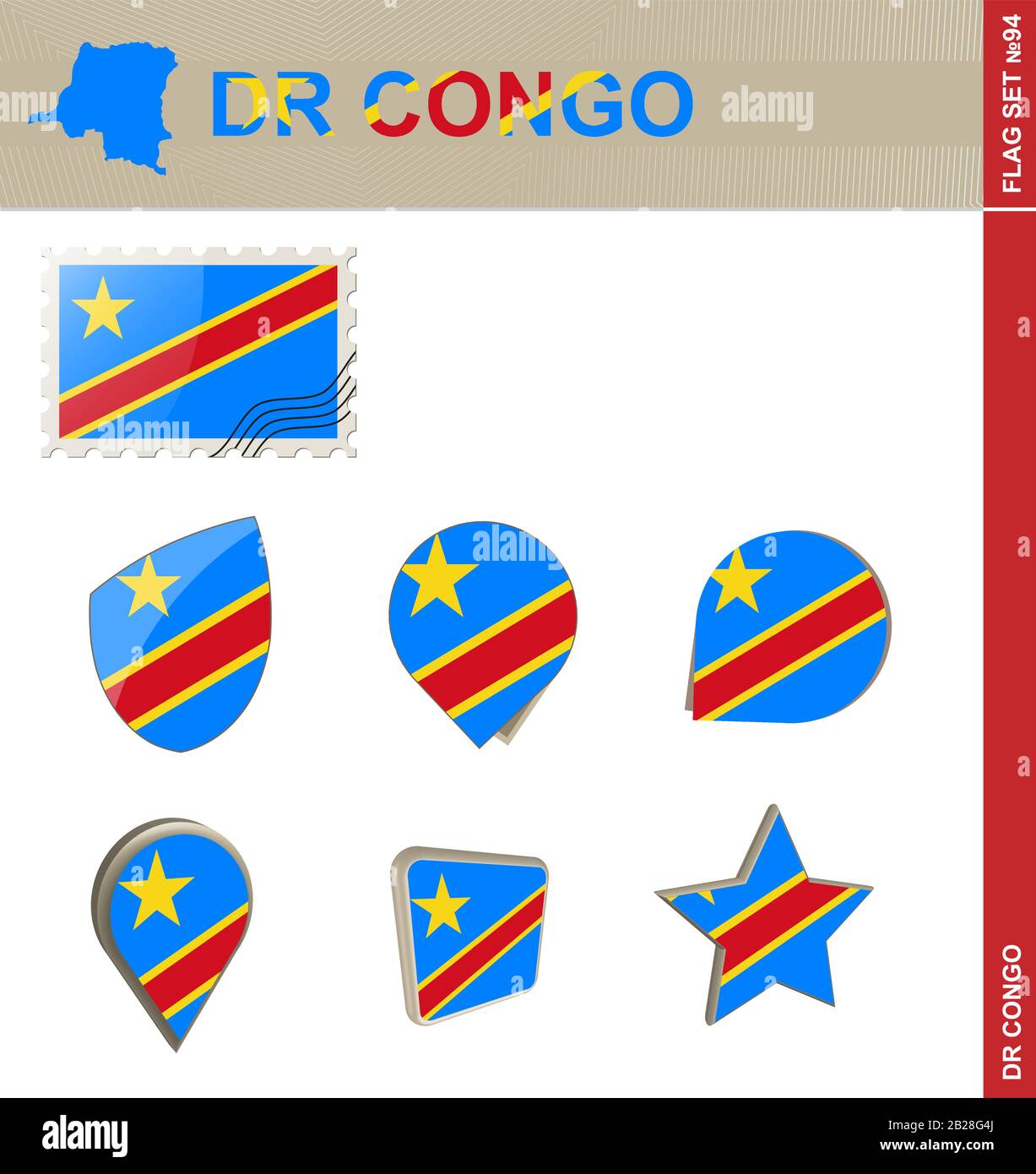 Ensemble De Drapeaux De La République Démocratique Du Congo, Ensemble De Drapeaux #94. Vecteur. Illustration de Vecteur