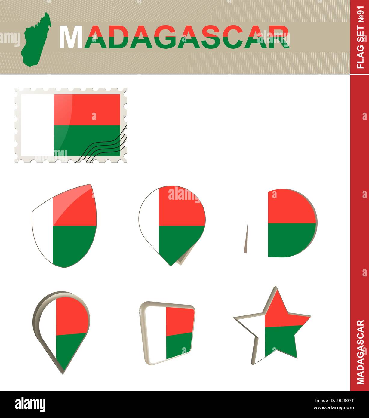 Madagascar Drapeau Set, Drapeau Set #91. Vecteur. Illustration de Vecteur
