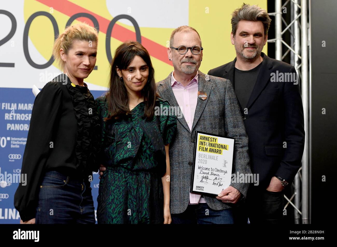 Anke Engelke, Maryam Zaree, David France et Sebastian Schipper au prix du film d'Amnesty International 2020 pour le film "Bienvenue en Tchétchénie" au Berlinale 2020/70ème Festival international du film de Berlin à l'Hôtel Grand Hyatt. Berlin, 29 février 2020 | utilisation dans le monde entier Banque D'Images