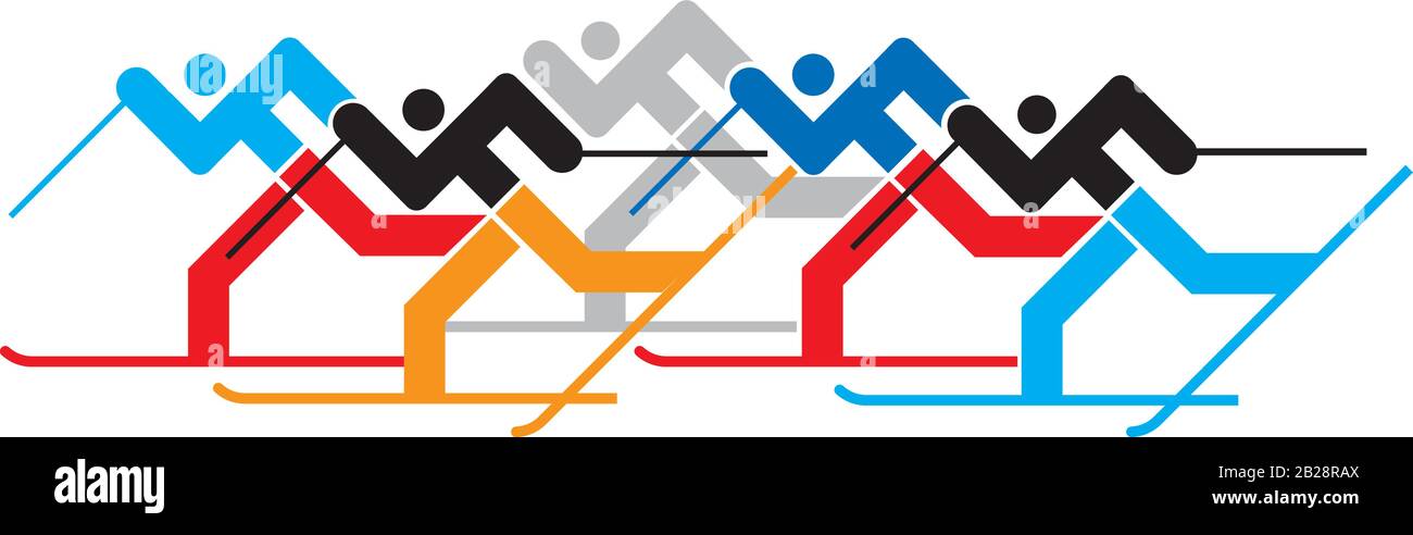 Course de Skieur CrossCountry. Dessin stylisé de concurrents de ski de fond. Vecteur disponible. Illustration de Vecteur