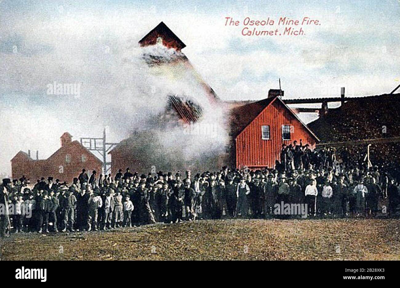 Image en couleur montrant le feu de la mine Osceola qui s'est produit le 7 septembre 1895. Banque D'Images