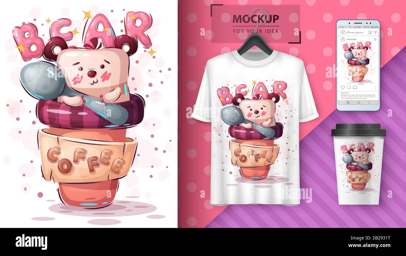 Affiche et marchandisage de la tasse d'ours Illustration de Vecteur