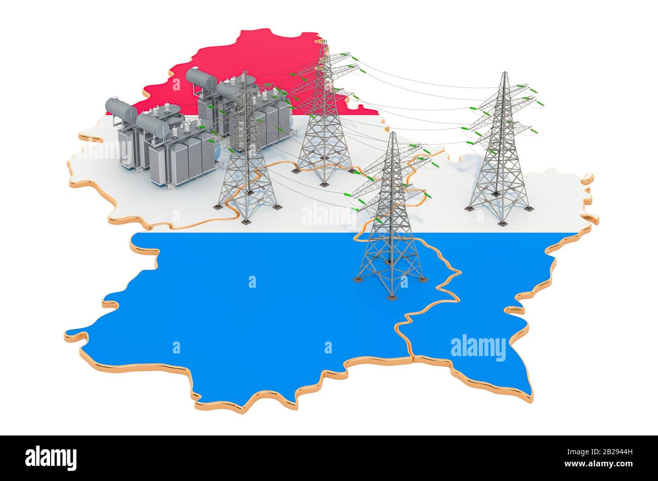 Sous-stations électriques au Luxembourg, rendu tridimensionnel isolé sur fond blanc Banque D'Images