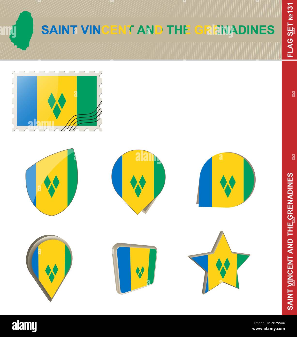 Ensemble De Drapeaux Saint-Vincent-Et-Les Grenadines, Ensemble De Drapeaux #131. Vecteur. Illustration de Vecteur