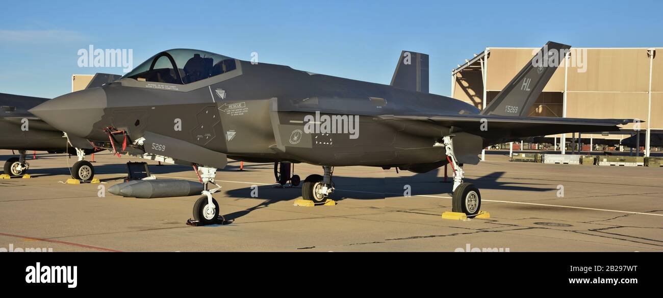 Un avion de chasse joint Strike Fighter (Lightning II) de la Force aérienne F-35 des États-Unis à la base aérienne de Davis Monthan. Ce F-35 est affecté à la base de la Force aérienne de Hill. Banque D'Images