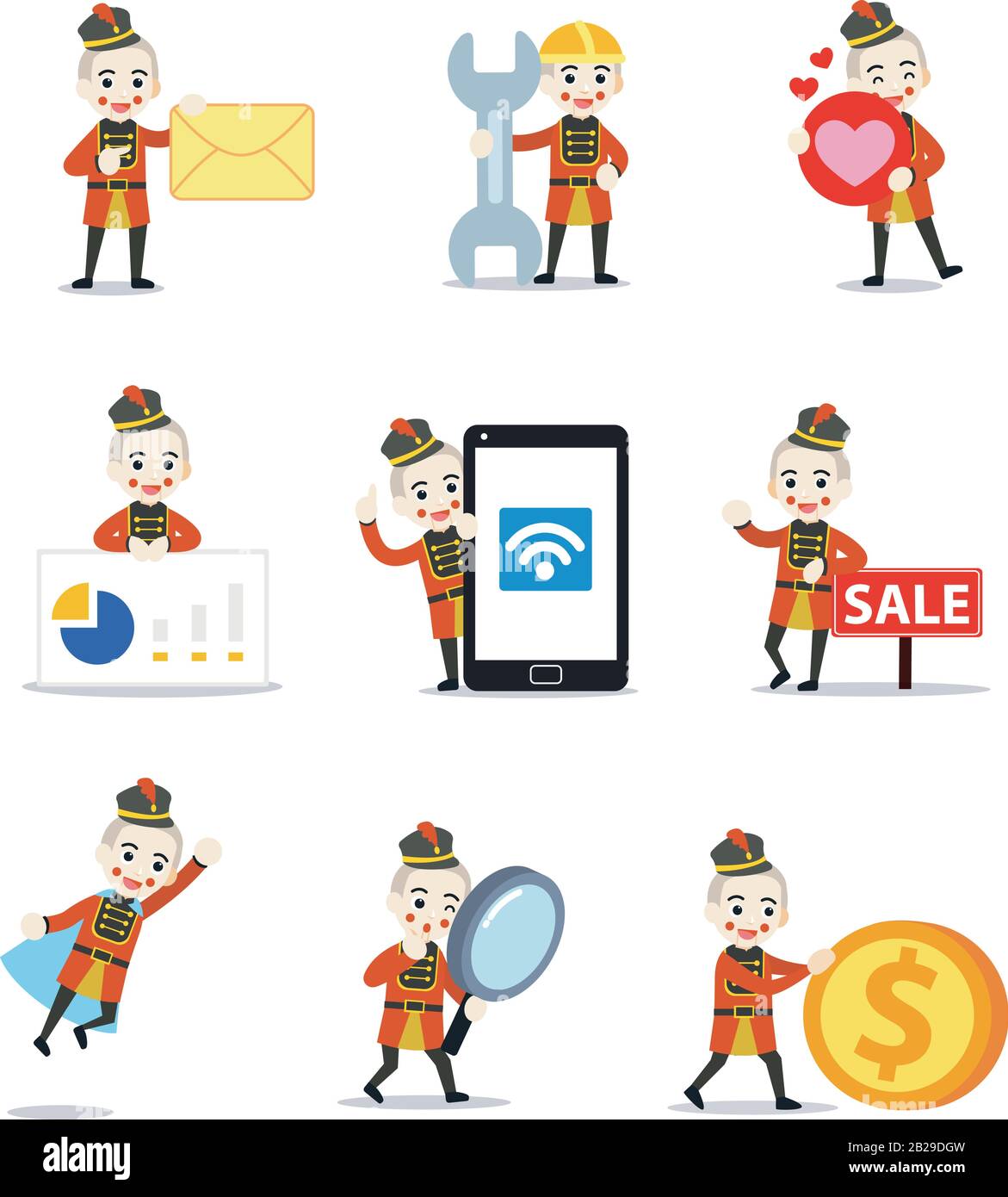 Définir le caractère de la poupée homme de casse-noix comme décoration de Noël vintage jouets. Illustration de Vecteur