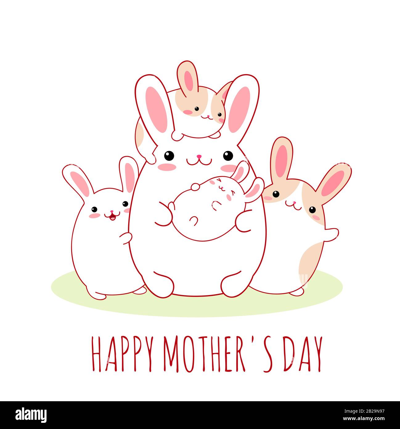 Bonne Fete Des Meres Carte Avec Famille Mignonne De Lapins Maman Et Ses Bebes Isole Sur Fond Blanc Illustration Vectorielle Eps8 Image Vectorielle Stock Alamy