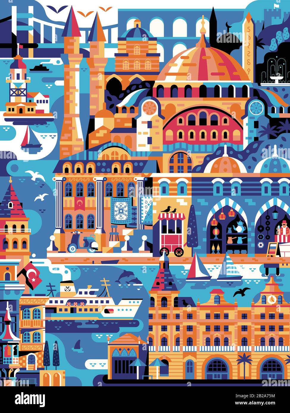 Istanbul A Inspiré La Turquie Voyage Vertical Vintage Poster Illustration de Vecteur