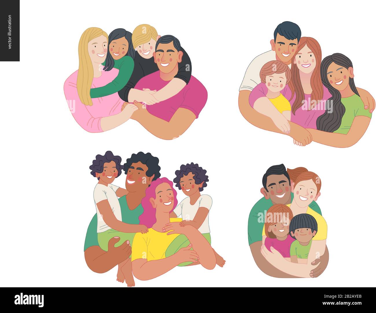 Famille internationale heureuse avec les enfants - santé familiale et bien-être - concept vectoriel plat moderne illustration numérique d'une famille heureuse de parents et de chi Illustration de Vecteur