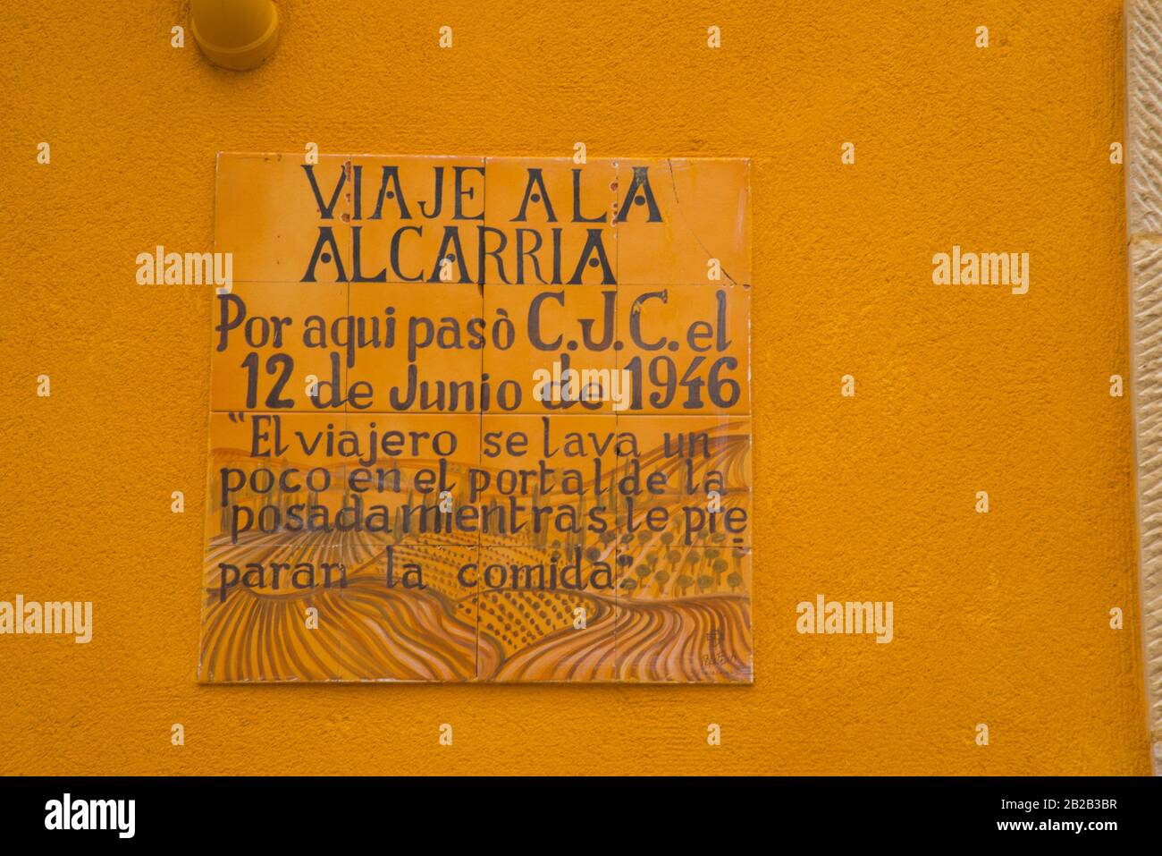Plaque céramique de Viaje a la Alcarria. Casasana, Province De Guadalajara, Castilla La Mancha, Espagne. Banque D'Images