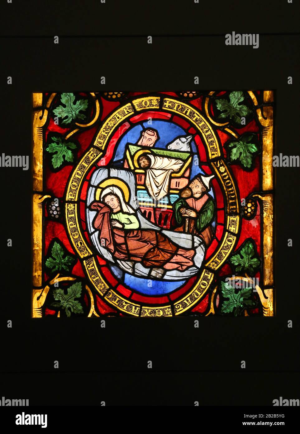 Cracovie. Cracovie. Pologne. Vitrail médiéval. Scène Nativité. Rhénanie, Californie 1300 AD. Musée D'Architecture, Wroclaw. Banque D'Images
