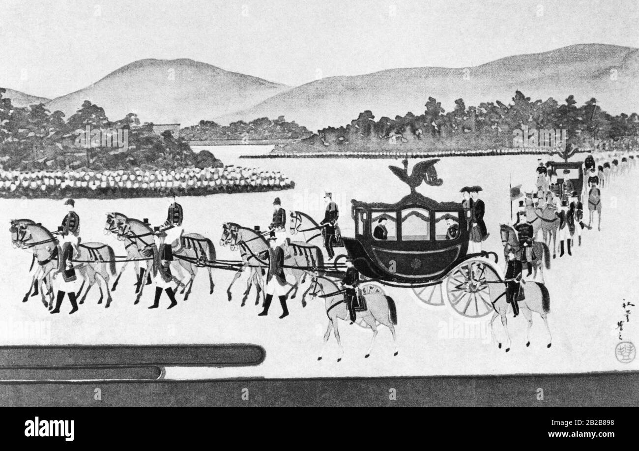 Représentation de la procession du couronnement de l'empereur japonais à Kyoto. Banque D'Images