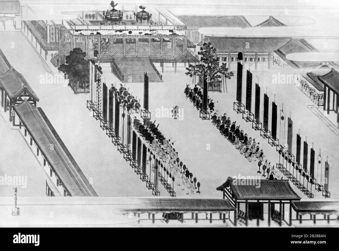 Représentation de la cérémonie du couronnement de l'empereur Hirohito à Kyoto. Banque D'Images