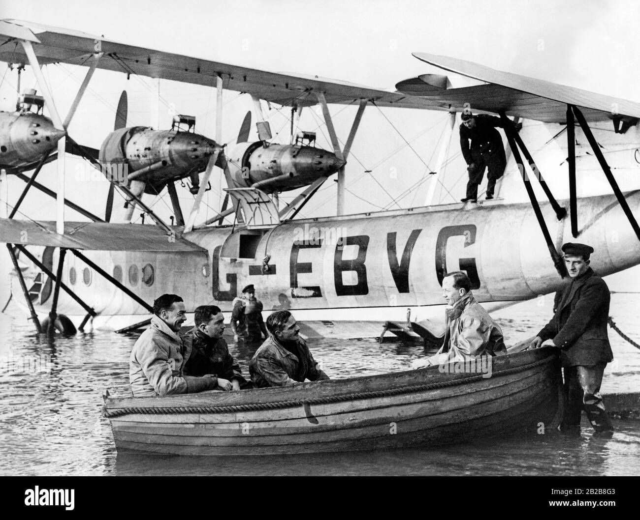 Les pilotes d'Imperial Airways sont formés pour les vols transatlantiques sur un bateau-pilote à trois moteurs de Calcutta. Banque D'Images